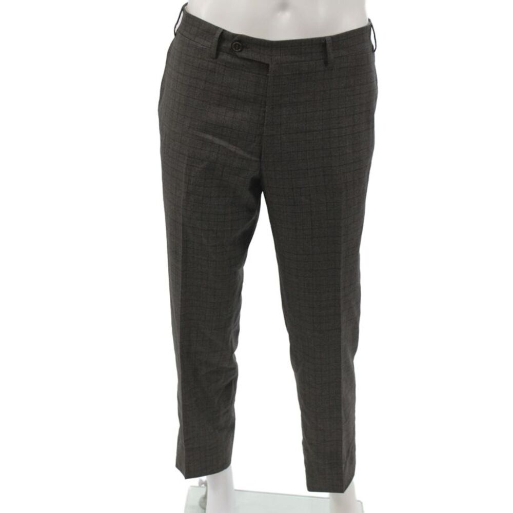 Canali Mens Gray Wool Plaid Dress Pants Button Closure Size 50